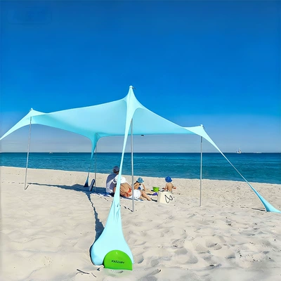 Avtomobil yan çətirləri: Folding Beach Tent - sky-blue-with-4-poles-300300cm