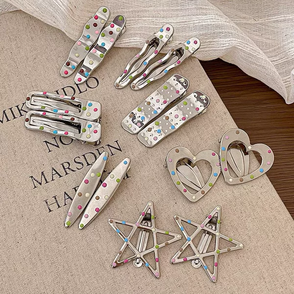 Sweet Cool Girl Color Wave Dot Metal Hairpin Women's Broken Hair Side Clip Side Clip Duckbill Clip Hairpin Headwear