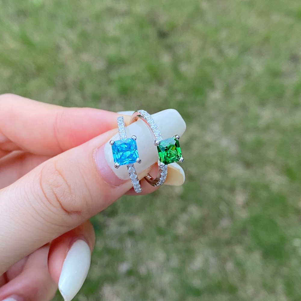 Fashion Square Silver Plating Inlay Zircon Rings 1 Piece