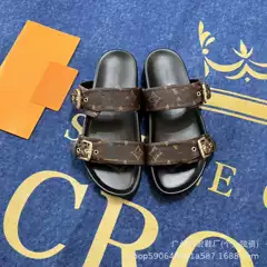2025 Hot-Selling L-Metal Buckle Flat Slip-On Sandals with Double Buckle Straps, Unisex Trendy Export Style, L-Metal Brand In Stock