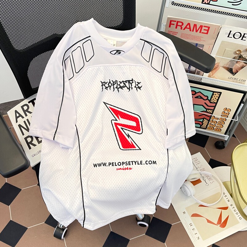 Quick-Drying Jersey Style T-Shirt Trendy Brand Mesh Breathable Short-Sleeved Men's High Street Summer American Retro Racing Cycling Jersey