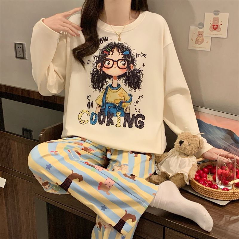 Al por mayor transfronterizo otoño y invierno manga larga de terciopelo de dibujos animados cálidos lindos ropa de hogar pijamas de mujer simple ropa de hogar suelta cubierta