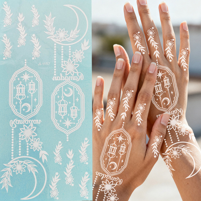 Cross-Border Best-Selling Star and Moon Themed Henna Tattoo Stickers in White and Brown for Hands and Feet, Ethnic Style Temporary Body Art Decoration Cross-Border Best-Selling Star and Moon Themed Henna Tattoo Stickers in White and Brown for Hands and Feet, Ethnic Style Temporary Body Art Decoration