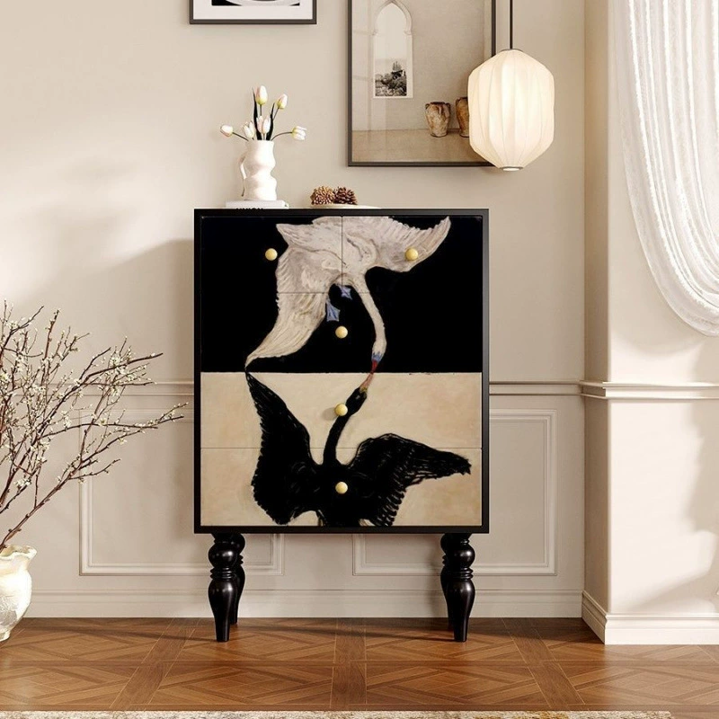 Французский ретро комод черно-белый шкаф-лебедь для гостиной, спальни, буфет из массива дерева, шкаф для хранения, домашний шкаф для хранения