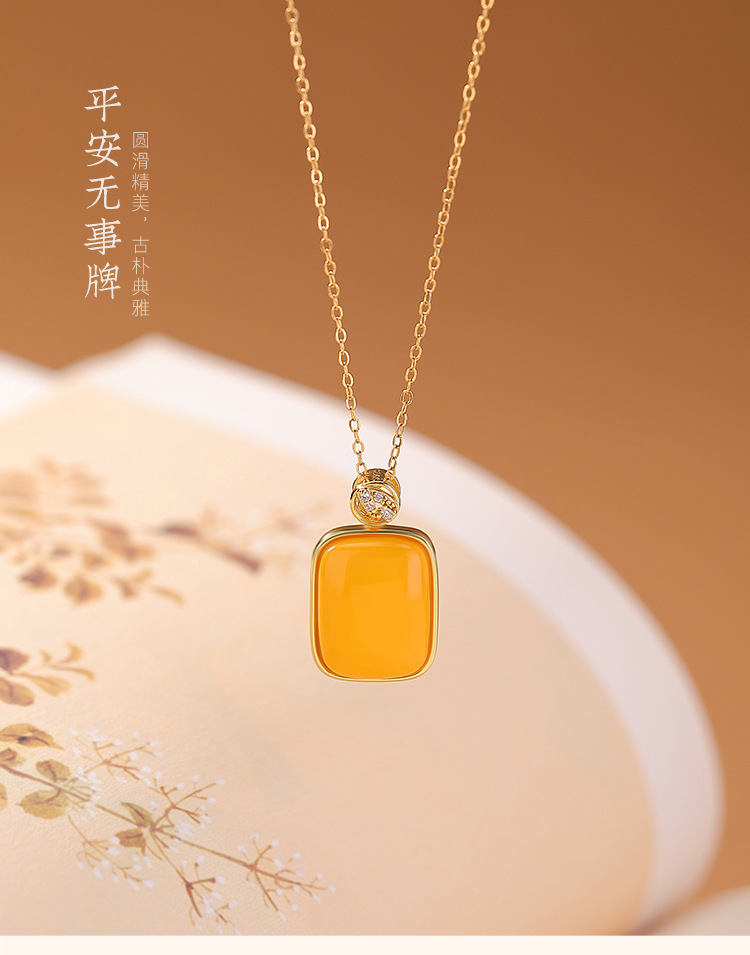Mặt dây chuyền bạc S925 mạ vàng mật ong hình lá tre phong cách hình học đơn giản — Loại bạc (không bao gồm dây xích) chi tiết 3