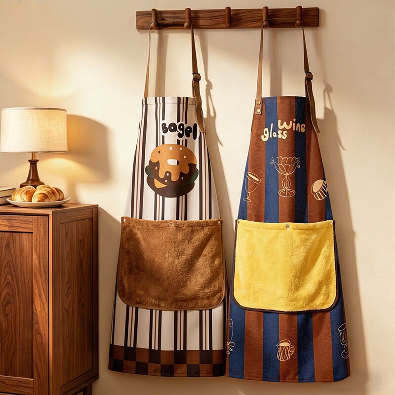 Hand-Wipeable Apron, Vintage Style Kitchen Oil-Proof, Waterproof, Stain-Resistant Apron with Towel Cover, Women's French-Style Catering and Cooking Apron Hand-Wipeable Apron, Vintage Style Kitchen Oil-Proof, Waterproof, Stain-Resistant Apron with Towel Cover, Women's French-Style Catering and Cooking Apron
