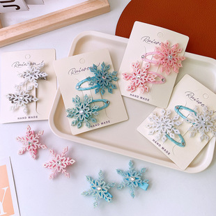 Sweet Glitter Cartoon Rhinestone Snowflake Ice and Snow Princess Series Kidsren's Hairpin Fabric All-Inclusive Pressure Clip Baby Hair Accessories