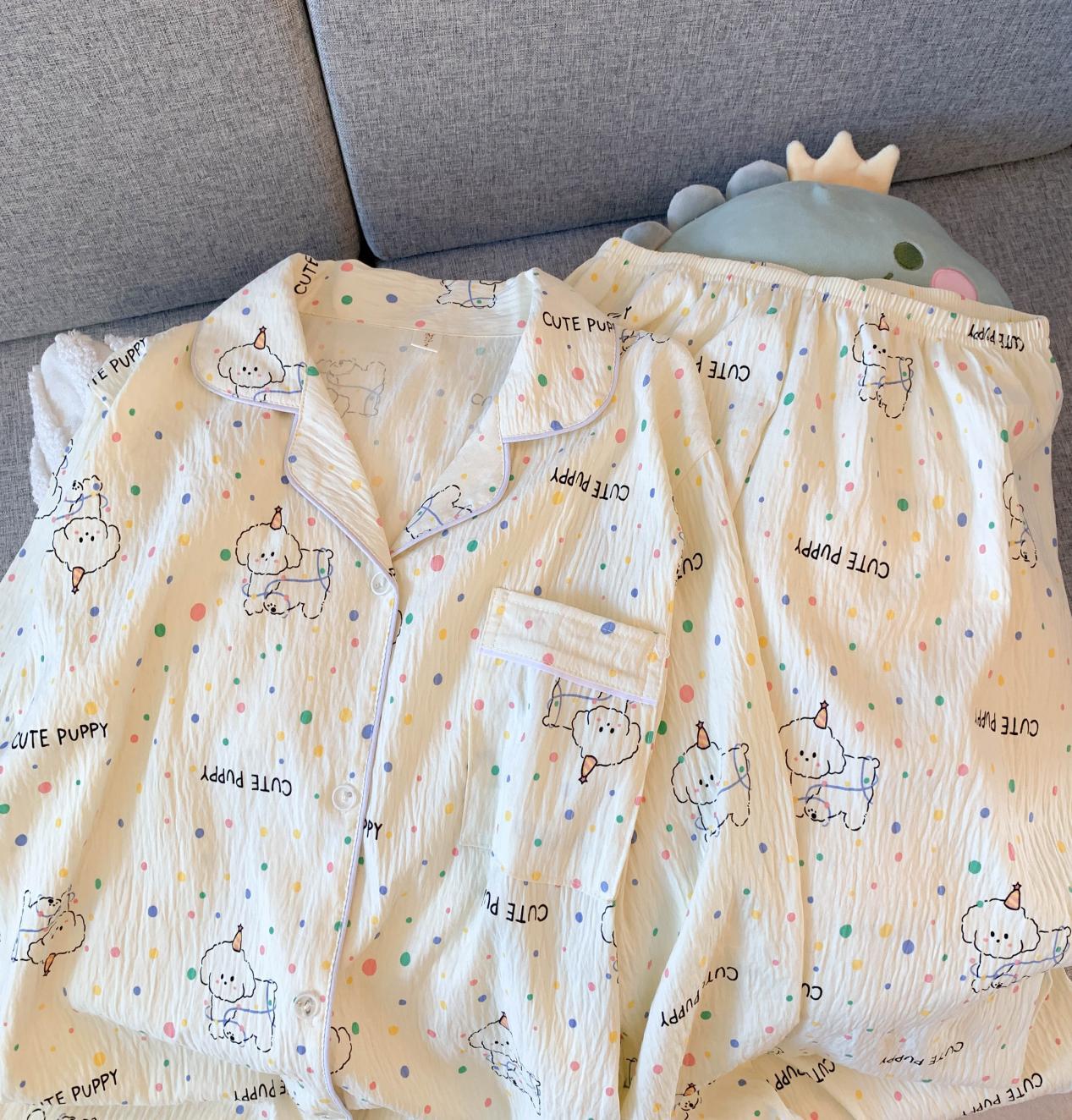 Al por mayor transfronterizo cien pijamas de verano mujeres 2025 nuevas nubes de algodón pantalones de manga larga dibujos animados lindos ropa para el hogar