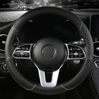 Car Steering Wheel Cover for: Steering wheel cover - o-type-three-pressure-strip-black-and-gray-strip-38cm