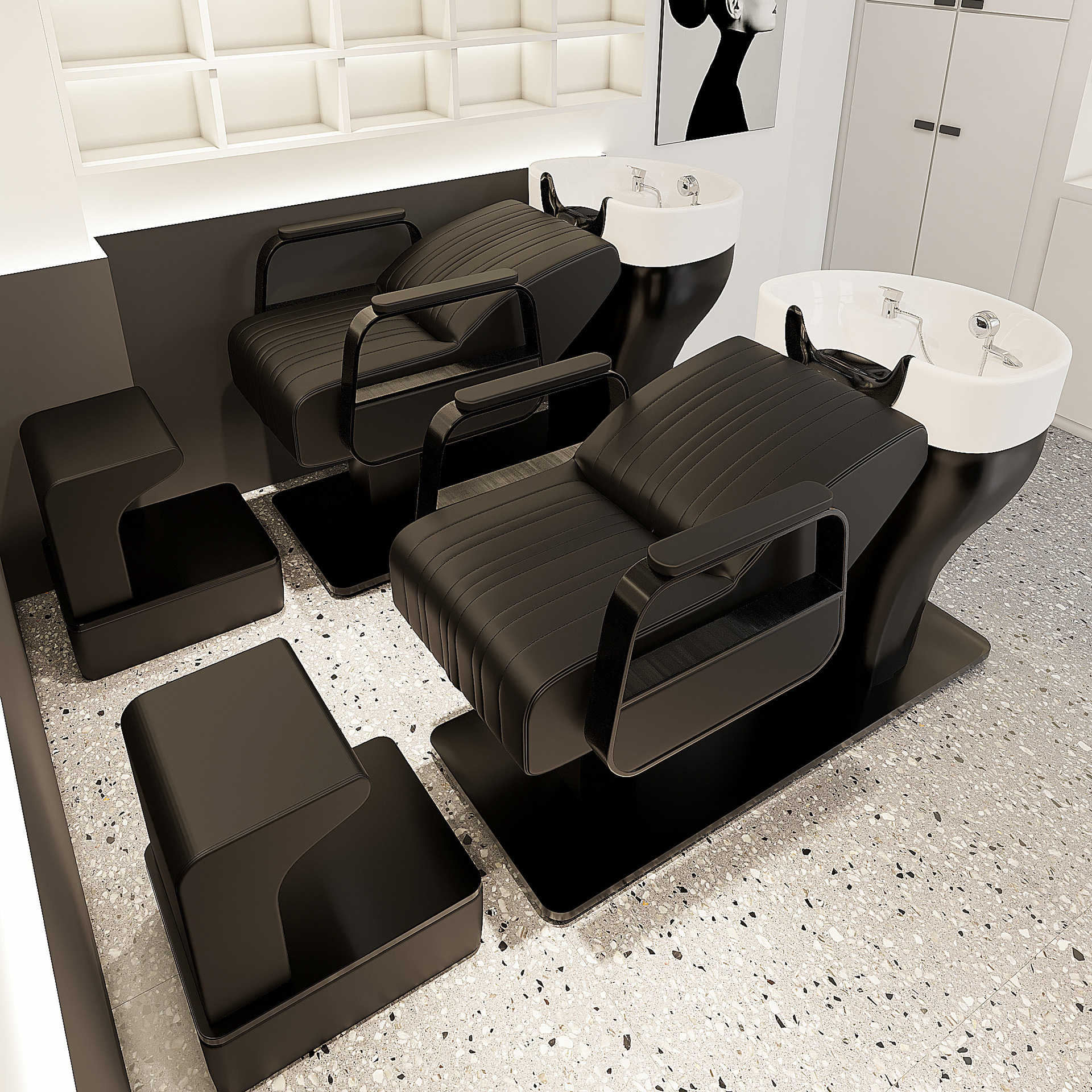 Lujosa nueva cama de lavado de pelo Samurái negro