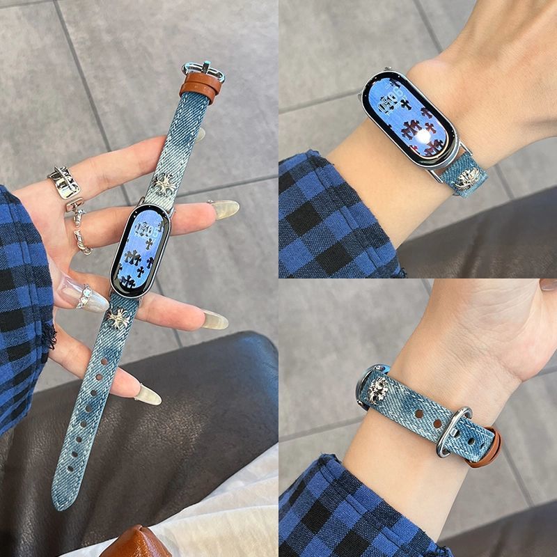 Suitable for Xiaomi Mi Band 10 Strap 9Th Generation Denim Asymmetrical Smudged 8Nfc Version Classy Stylish Classy Wristband