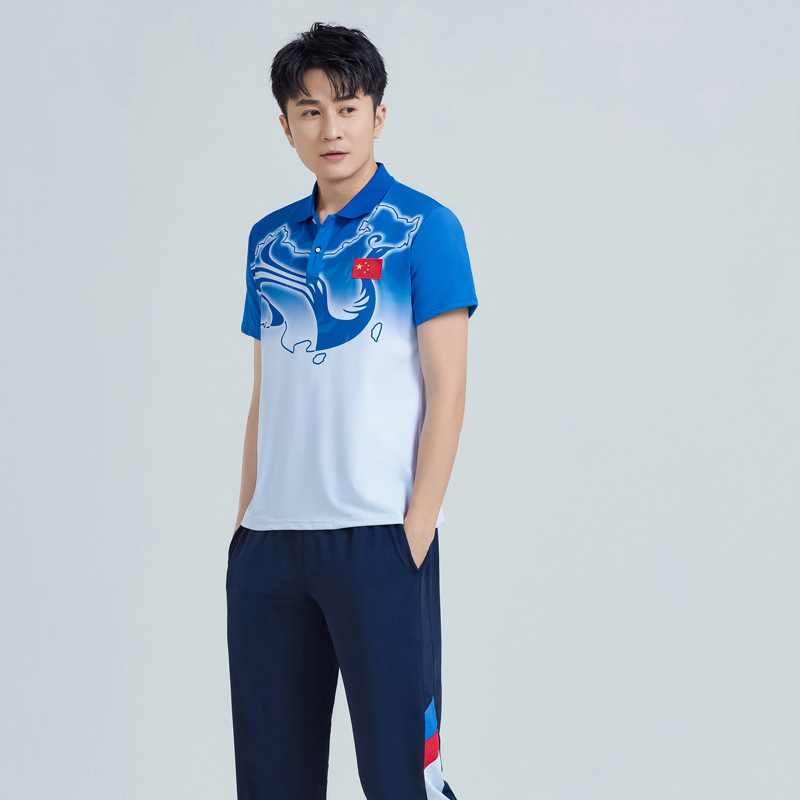 夏半袖ズボンスポーツセットポロ襟Tシャツ男女兼用テコンドースポーツウェアグループウェアスクエアダンスパフォーマンスウェア|undefined