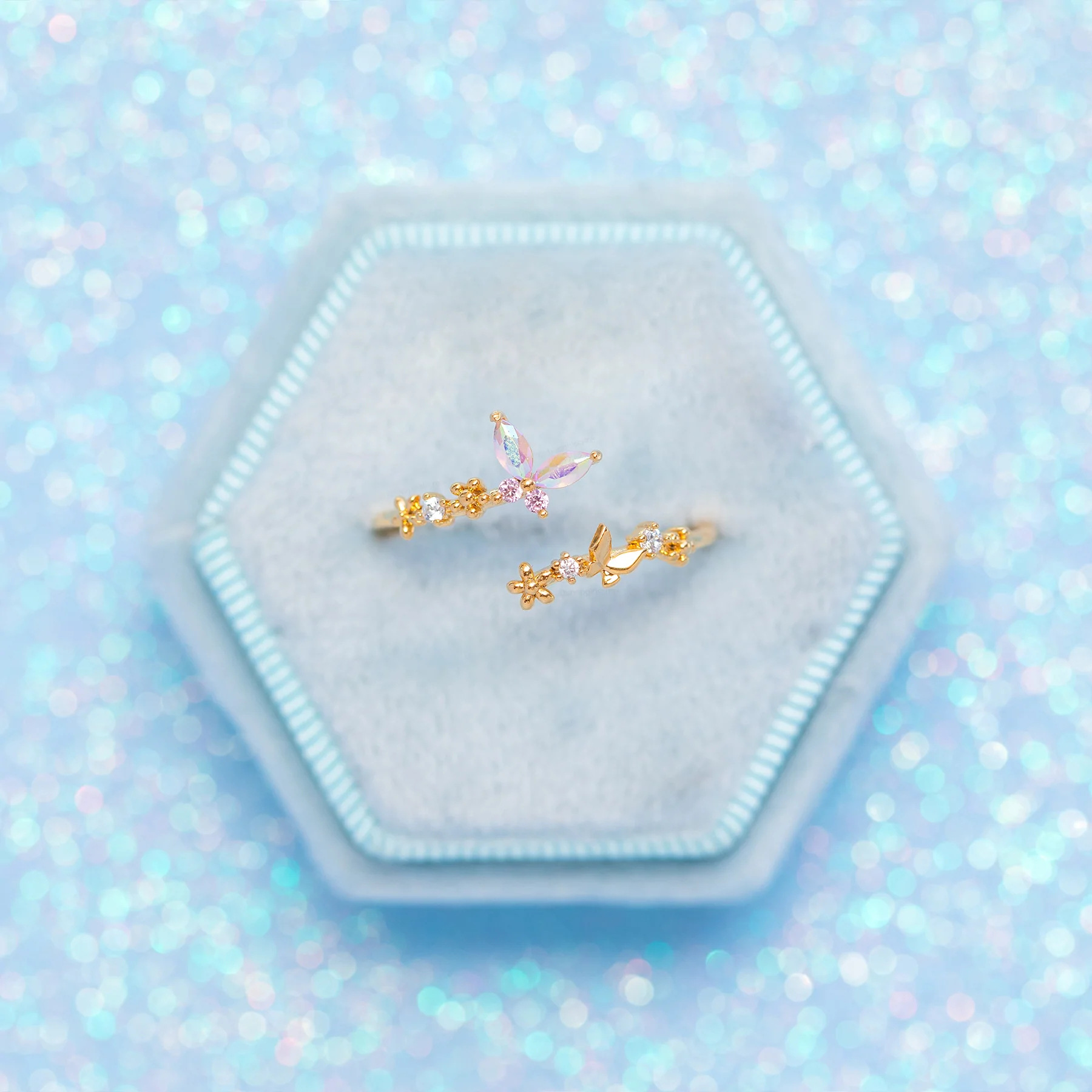 Fashion Butterfly Copper Inlay Zircon Open Ring 1 Piece