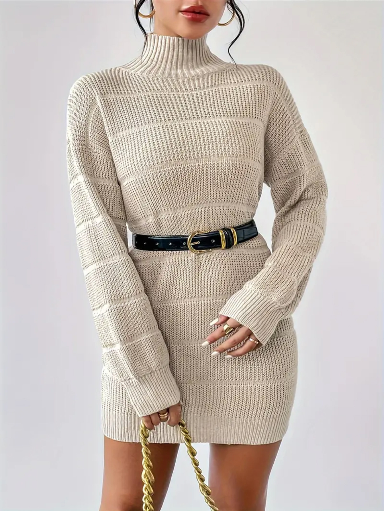 464g Weight Above Knee Dress Length Type Long Sleeve Sleeve Length Sheath Dress Dresses Type Regular Sleeve Sleeve Type Polyester Fabric Type Mid Waist Waist Line Daily Occasion Turtleneck Neckline Slim Fit Type Solid Color Pattern Winter, Autumn Season Women's Gender Casual, Elegant Style Wholesale Women's Casual Elegant Solid Color Daily Turtleneck Long Sleeve Sheath Dress 18