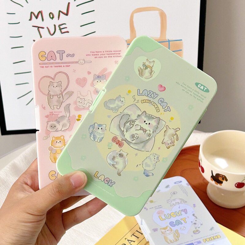 With mirror ins style hand-painted cat contact lens box companion care box beauty pupil box as970 six-pack With mirror ins style hand-painted cat contact lens box companion care box beauty pupil box as970 six-pack