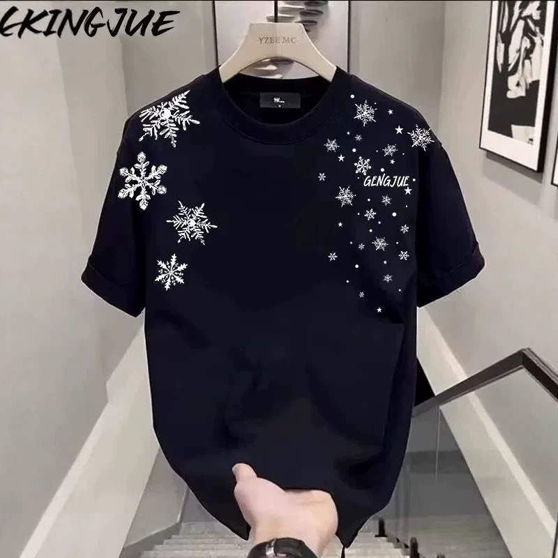 套头上衣雪花印花国潮230g重磅连帽卫衣男女款简约宽松设计感体恤