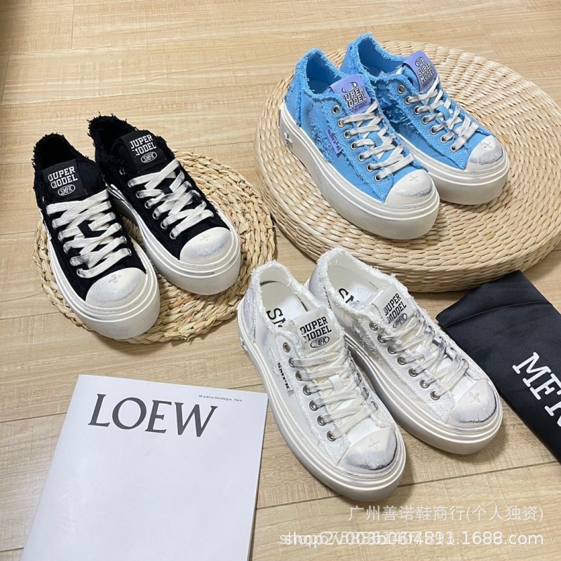 하이 버전 SMFK 레트로 오래 된 작은 더러운 신발 여성 크로스 꽃 수제 마모 파괴 캔버스 신발 로우 탑 더러운 신발