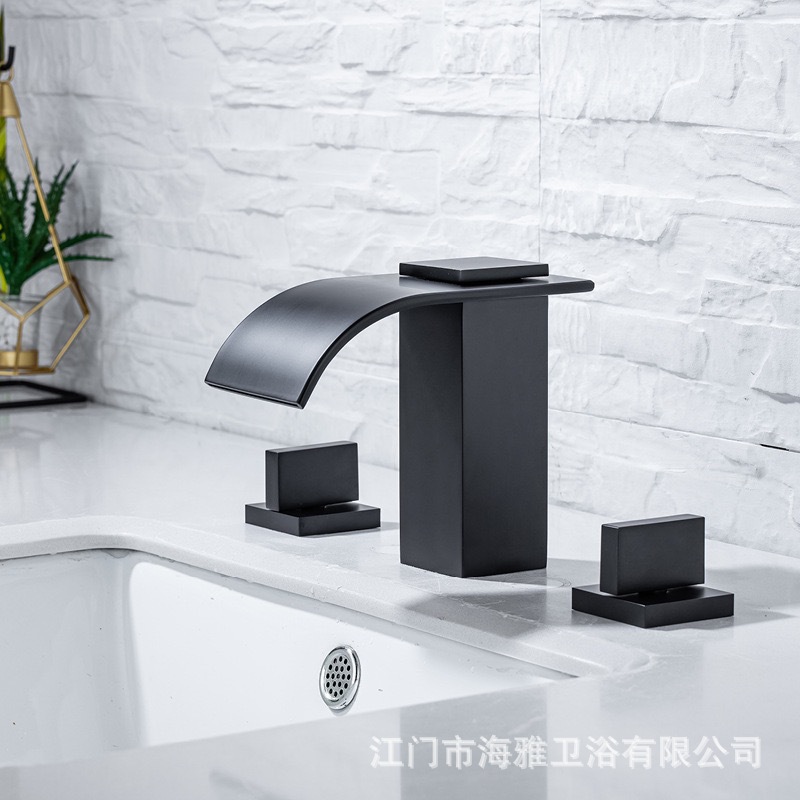 Washbasin, washbasin, split faucet, waterfall bathroom, three-hole washbasin, countertop, cold and hot faucet, three-piece set full figure