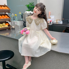 女童夏季連衣裙2024新款學院風公主裙兒童夏裝雪紡裙女孩夏天裙子