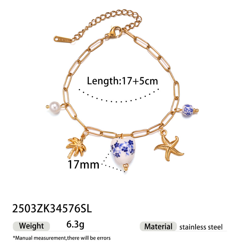 Tena nueva serie océano creativo collar de acero inoxidable pulsera patrón de cerámica árbol de coco perla joyería de concha