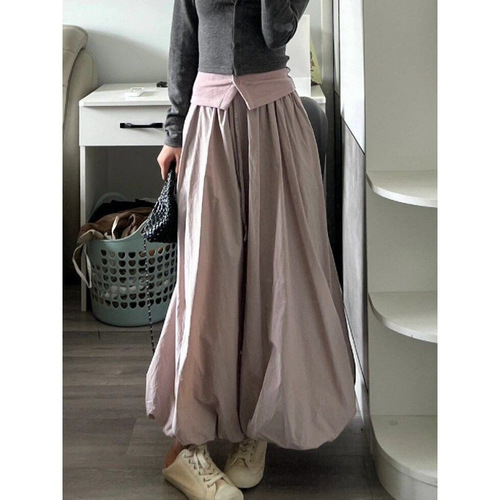 Japanese-style relaxed sporty-inspired loose bud-shaped skirt | Summer elastic high-waisted flared umbrella skirt | Long dress