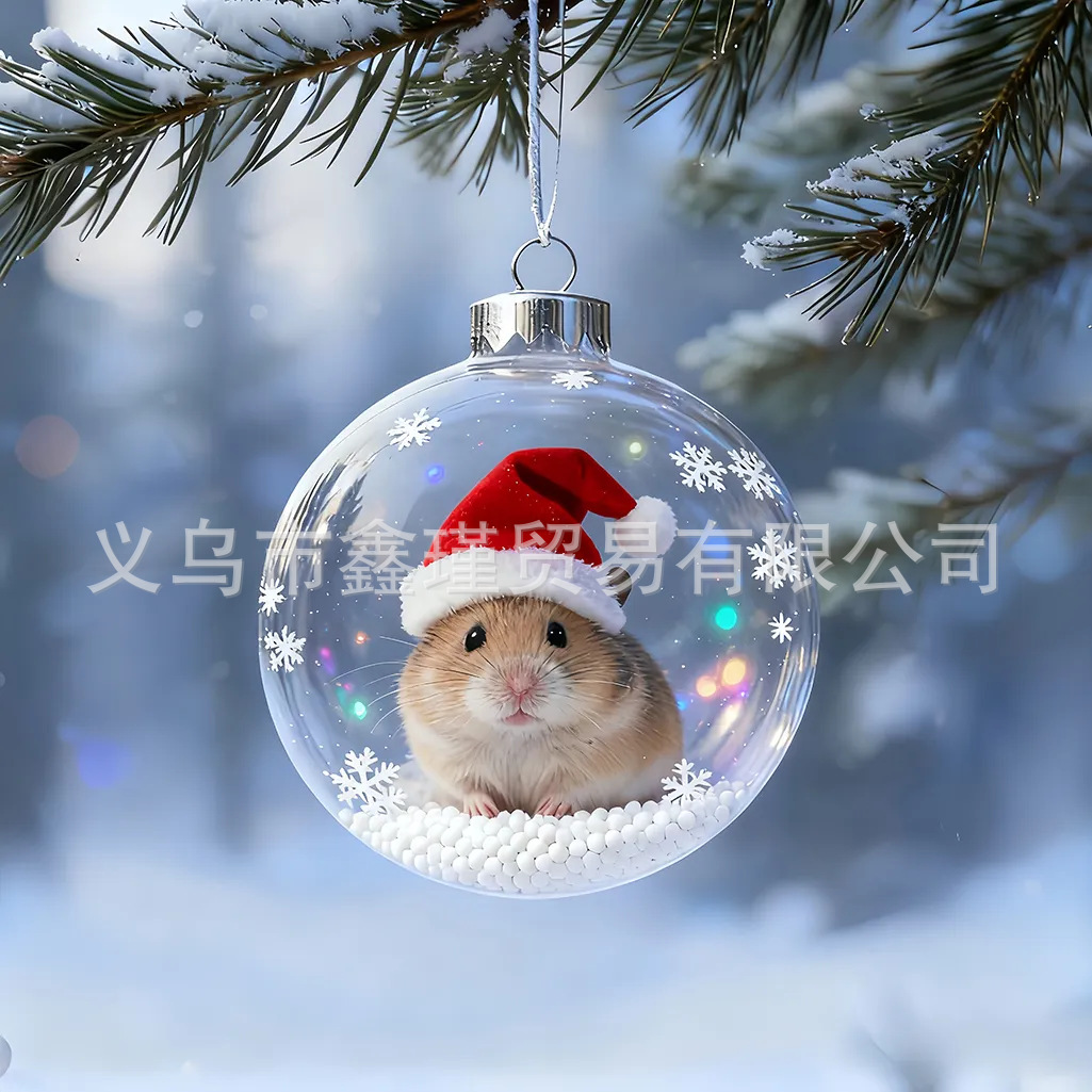 2026 transfronterizos nuevos adorables animales de Navidad 2D plano acrílico joyas colgantes de árbol de Navidad