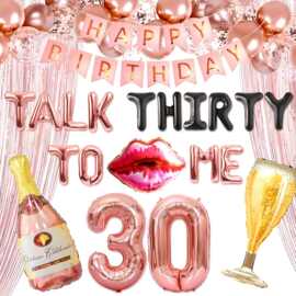 玫瑰金TALK THIRTY TO ME 30岁生日派对装饰酒瓶酒杯组合气球套餐