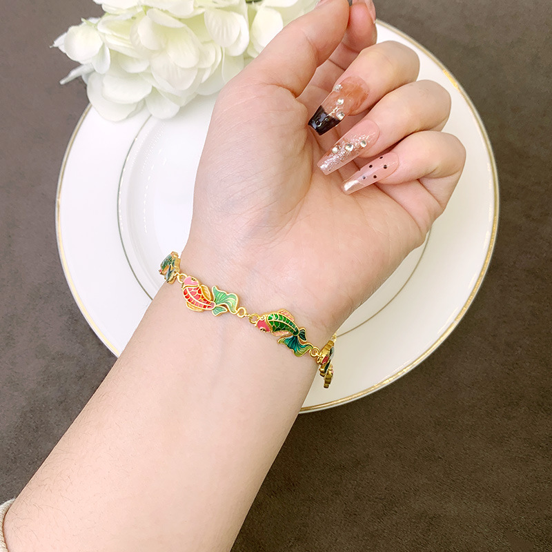 Nueva pulsera china de oro de arena vietnamita esmalte cortesana esmalte color goteo de aceite Koi pulsera mujer joyas de mano china image 4