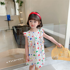Children's dress with colorful butterfly fly sleeves princess dress 24 summer new foreign trade children's clothing dropshipping 3-8 years old