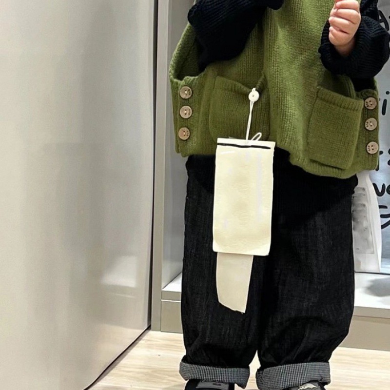 韩版男女童毛衣马甲2024秋季洋气时髦时尚绿色针织中小童复古坎肩