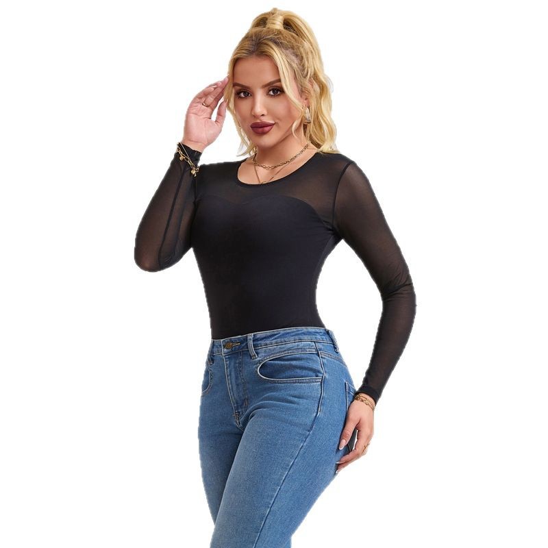 Amazon nueva ropa interior emotiva transfronteriza Xiamen primavera y otoño grande mono negro de cuello redondo manga larga base apretada