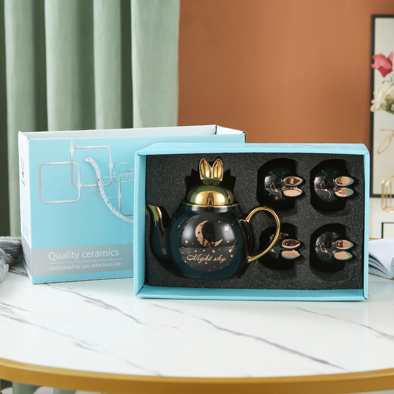 Lindo flor tetera traje de mano de cerámica regalo se puede utilizar como logotipo una olla cuatro tazas tarde juego de té regalo