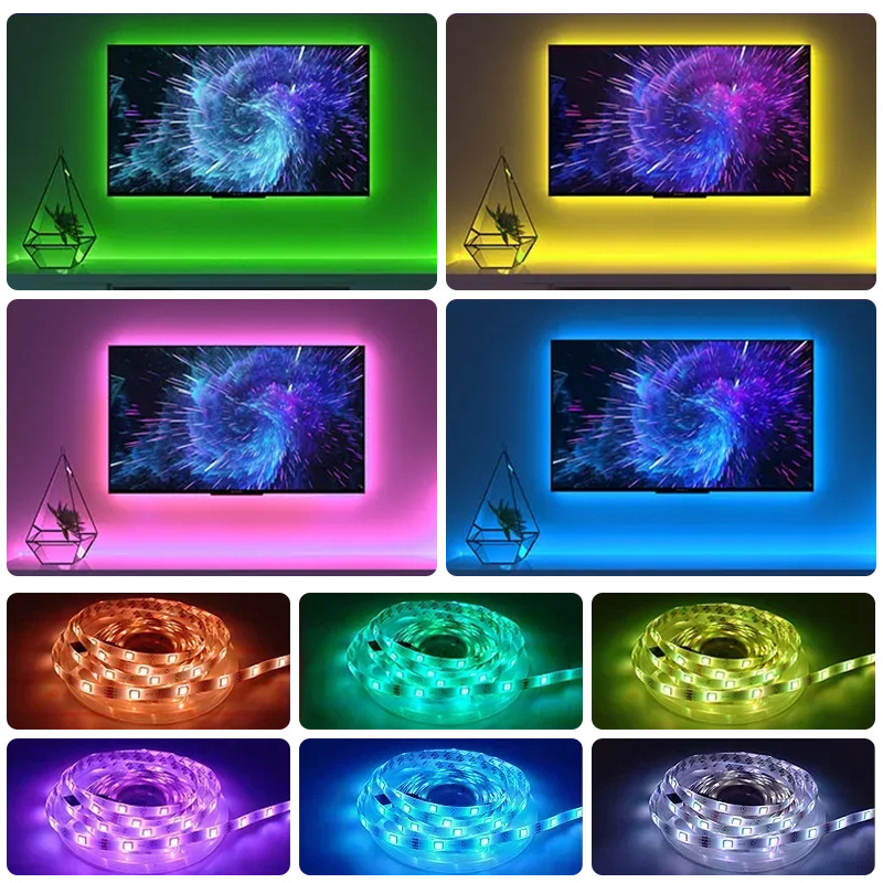 24 키 원격 제어 블루투스 TV 배경 LED 조명 바 세트 USB 조명과 국경 간 폭발 5050RGB 조명