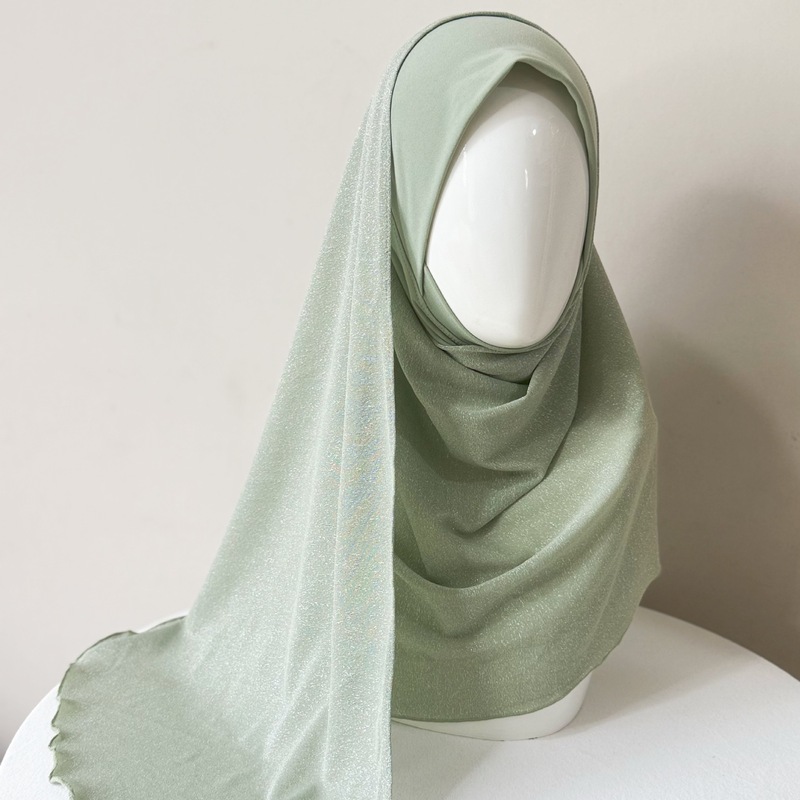 Modal Hijab 新款水晶麻拼接银丝网方便头套饶巾简单款包头头巾纱|undefined