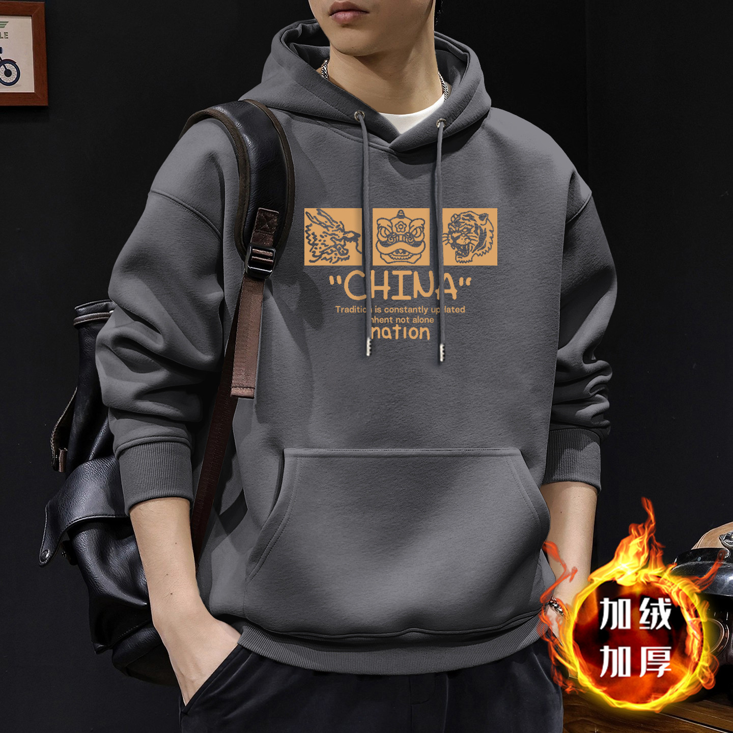 Chaqueta con capuz para hombres primavera y otoño marca de moda americana con chaqueta gruesa de lana de invierno de gran tamaño