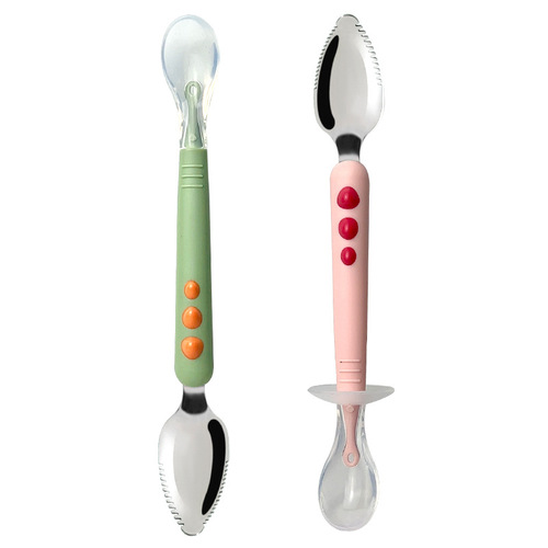 Mud scraper, baby food supplement spoon, baby tableware, fruit mud scraper, double-headed fruit mud scooping apple mud tool spoon