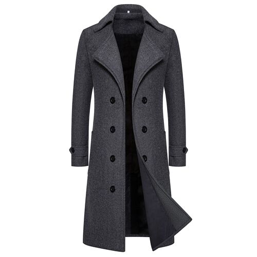 【M-4XL】Cross-border  Autumn/Winter Long Double-breasted Windbreaker Men's Woolen Coat Slim Wool Coat for Men