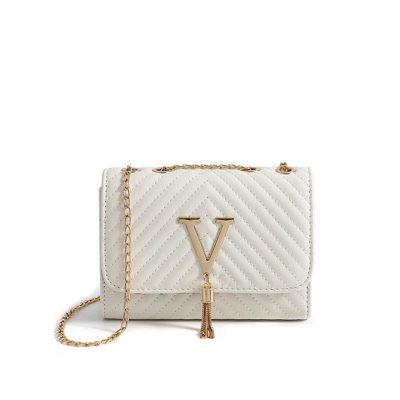 Bolso de tendencia de mujer 2025 nueva moda bordado rayas bolso de hombro en forma de V bordado decoración mochila un cabello