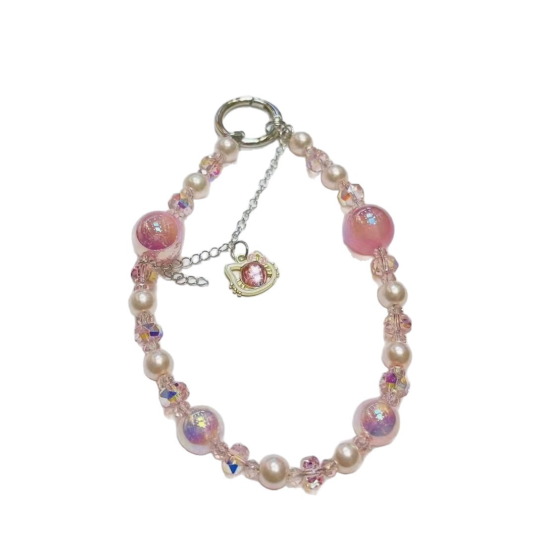 Creativo teléfono móvil colgante colgante gato borla ligero lujo corto hada gas perla cristal cadena portátil cordón de carcasa para teléfono móvil