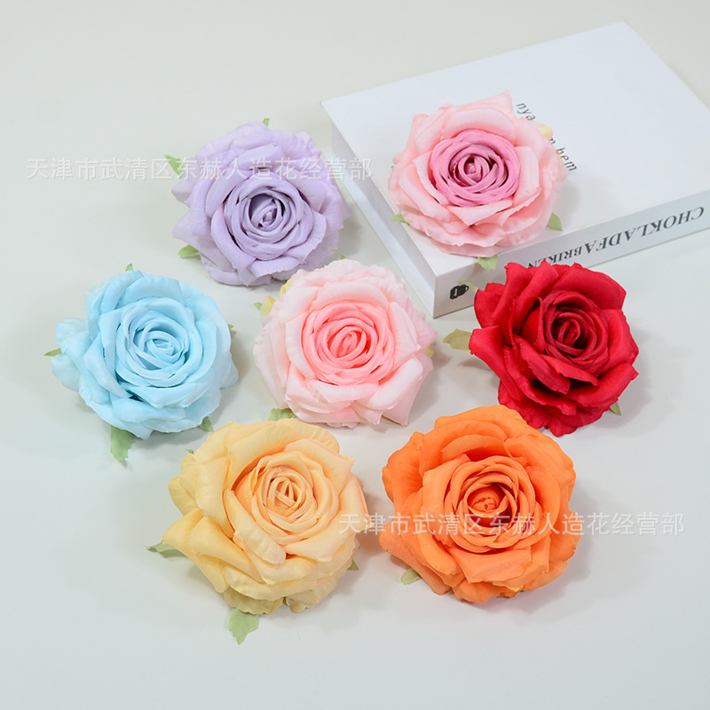模造巻きバラ花絹布平安バラ花頭卸売り結婚式背景花壁装飾花青生け花|undefined