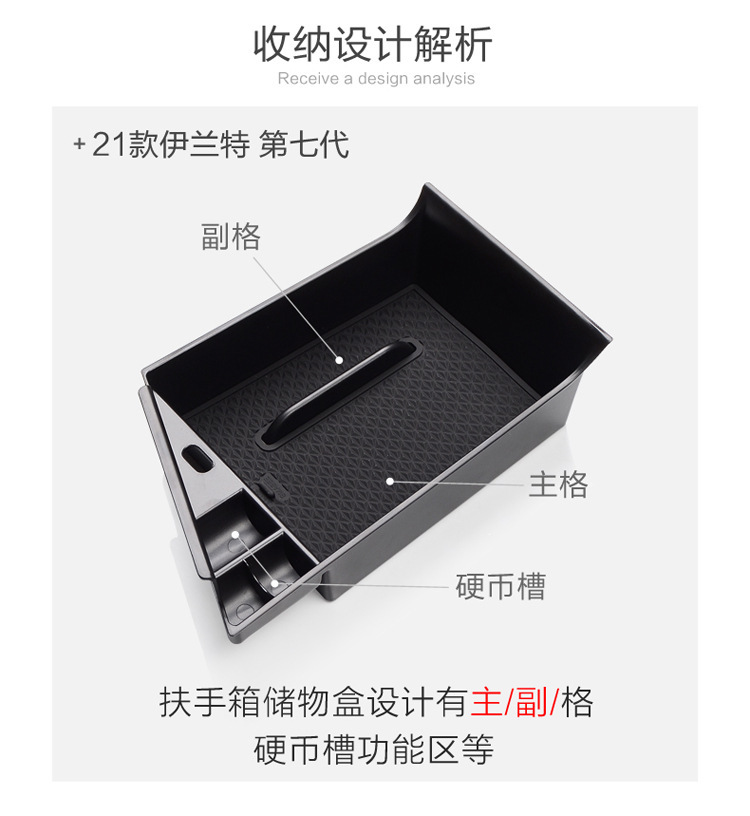 Suitable for 21-24 Hyundai Elantra Central Control Armrest Box Storage Box Car Storage Auto Supplies Reassembly