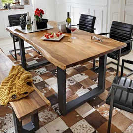 北欧餐桌简约纯实木餐桌办公桌复古铁艺餐桌不规则书桌会议桌长桌