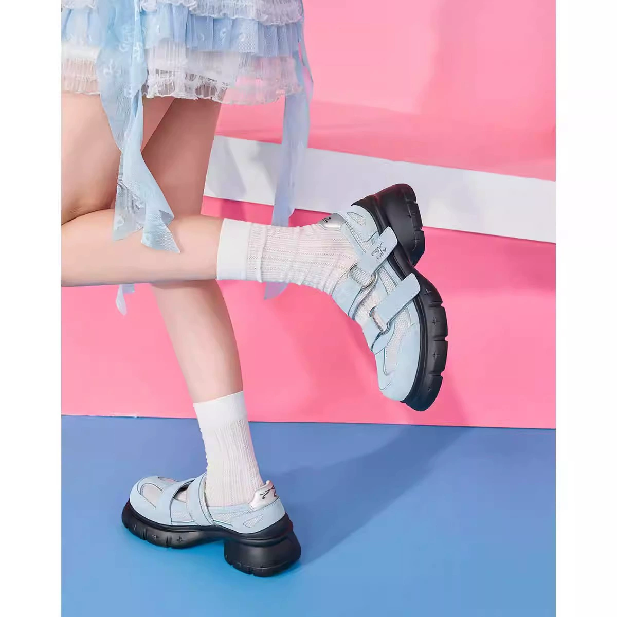 Мэри Джейн 2025 летние новые милые универсальные туфли на толстой подошве с липучкой, повседневные туфли для женщин с эффектом увеличения роста