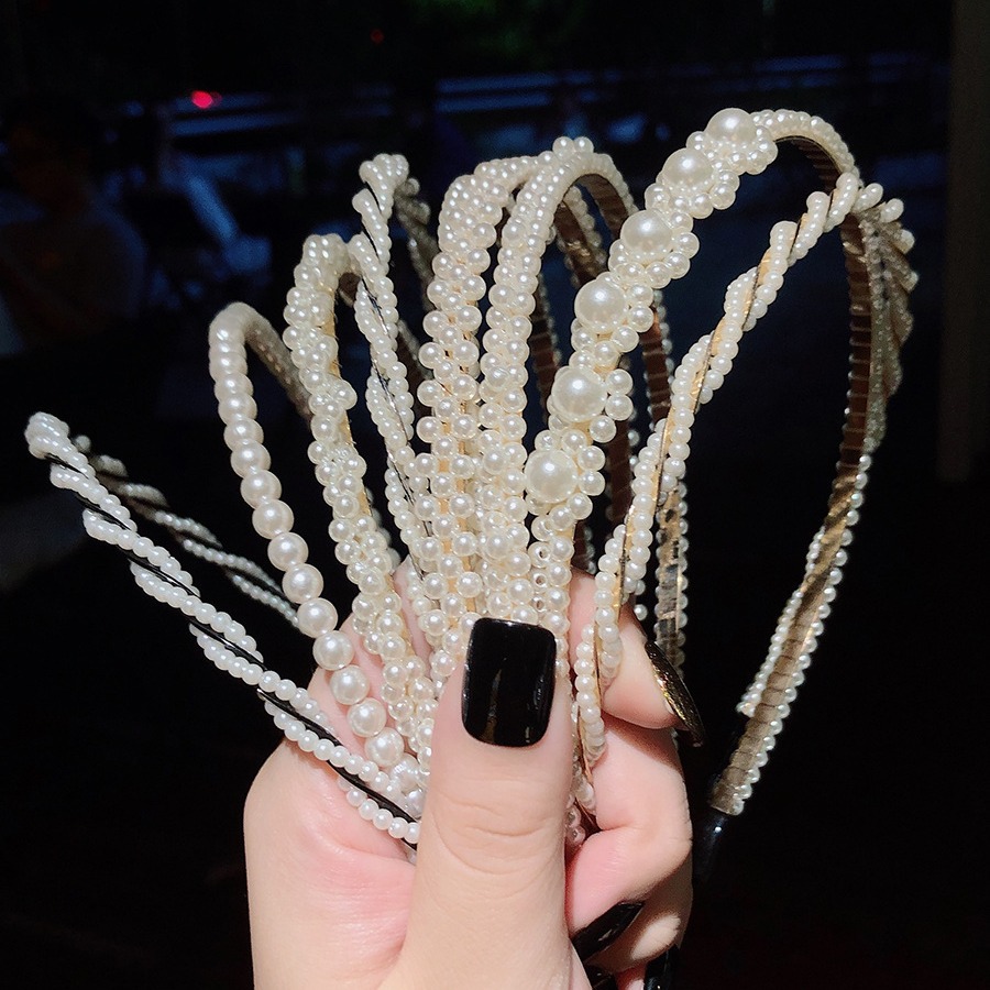 Diadema lavado de cara Mori elegante perla Rhinestone diadema delgada elegante simple todo-Partido pelo presionando horquilla nuevo todo partido