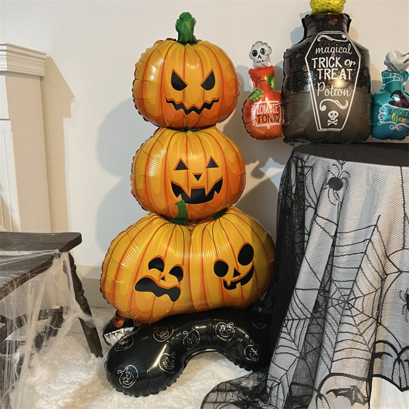 Atmósfera transfronteriza Halloween gigantesco de pie base de globo calabaza esqueleto demonio centro comercial bar café diseño