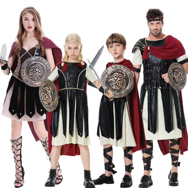 Halloween Egyptian Soldier Costume for Parent-Child and Children's Parties, Adult Male and Female Knight Costume, Cosplay Outfit, Roman Warrior
