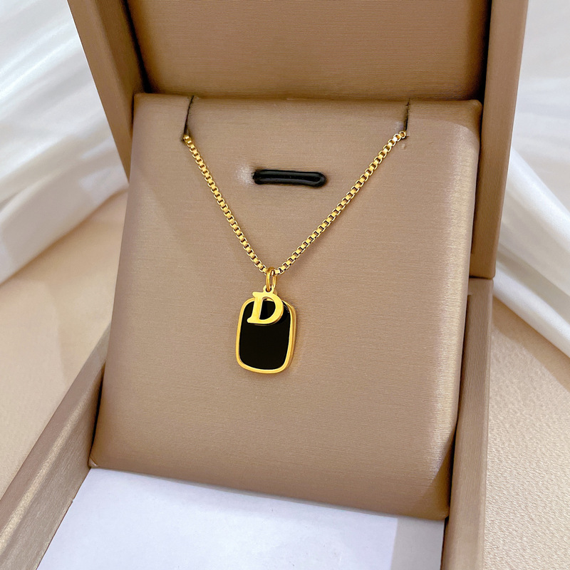 【 All-titanium Steel 】 Square D-shaped minimalist style furnace real gold necklace, female Instagram influencer collarbone chain pic 7