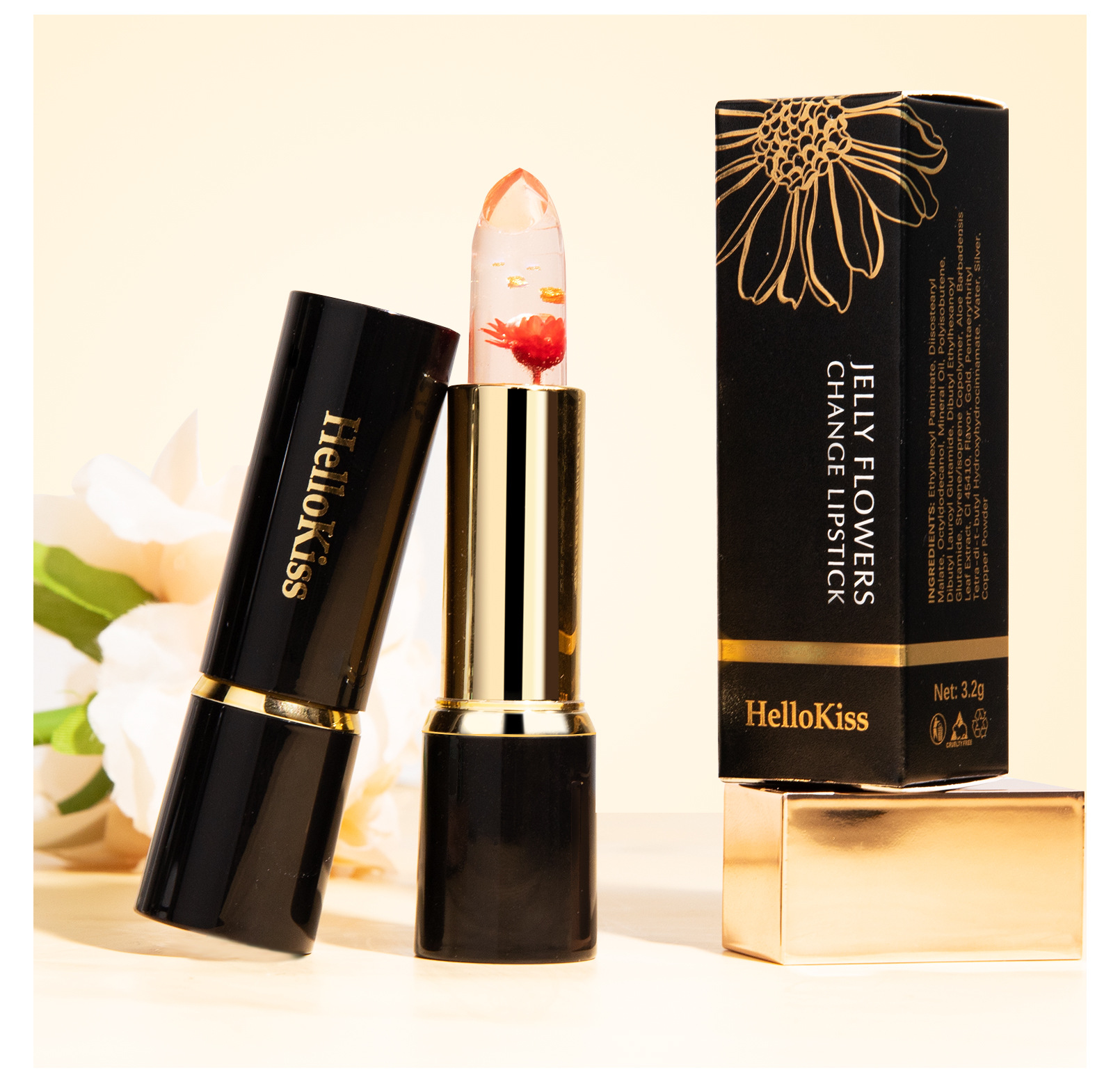 Hellokiss jelly Flower Lipstick Moisturizing, hydrating, long-lasting and color-enhancing gold foil thermochromic lipstick is selling well across borders undefined