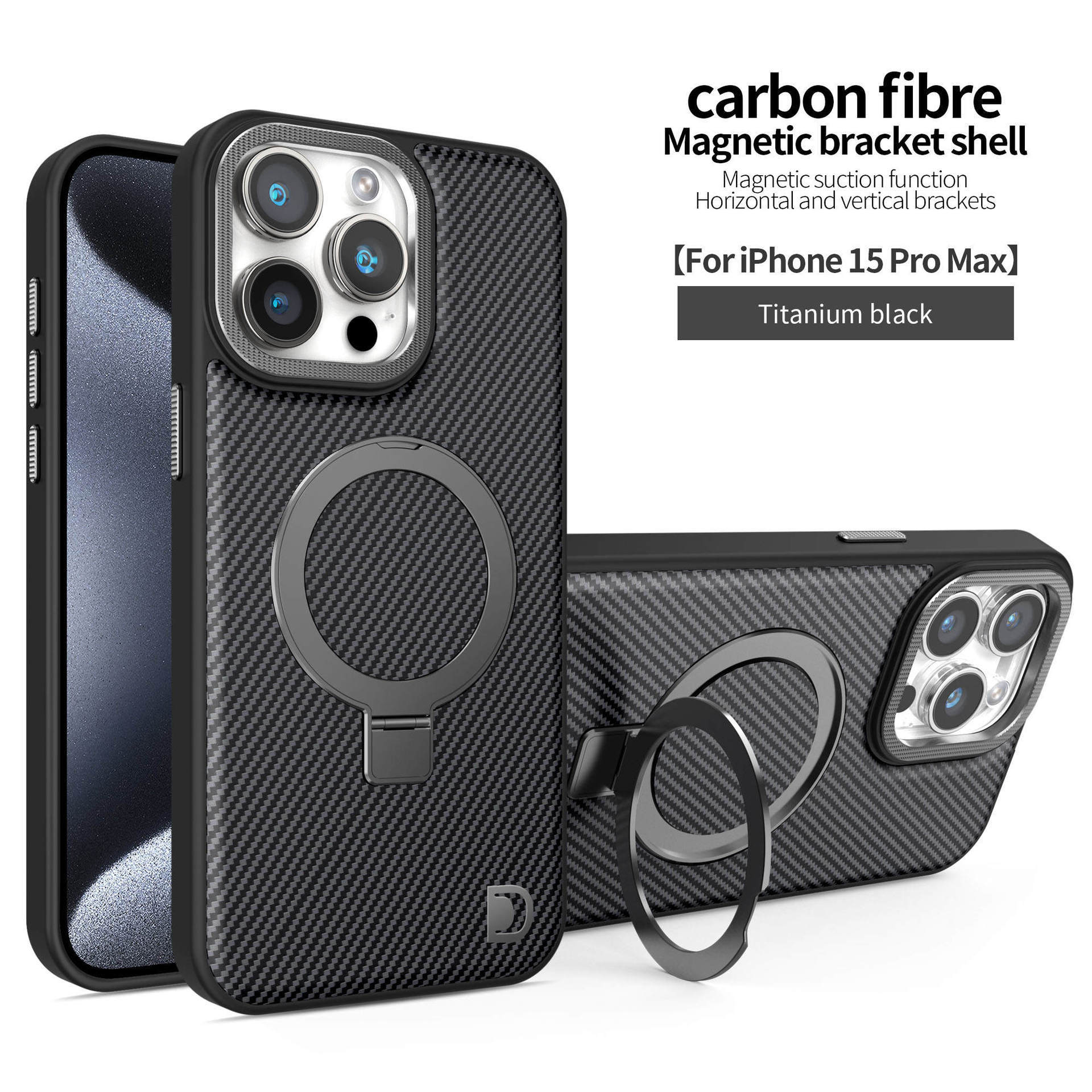 Ốp lưng iPhone 16 Pro Max từ tính vân sợi carbon, da mờ chống sốc — Màu đen, Vàng sa mạc, Màu xám chi tiết 15