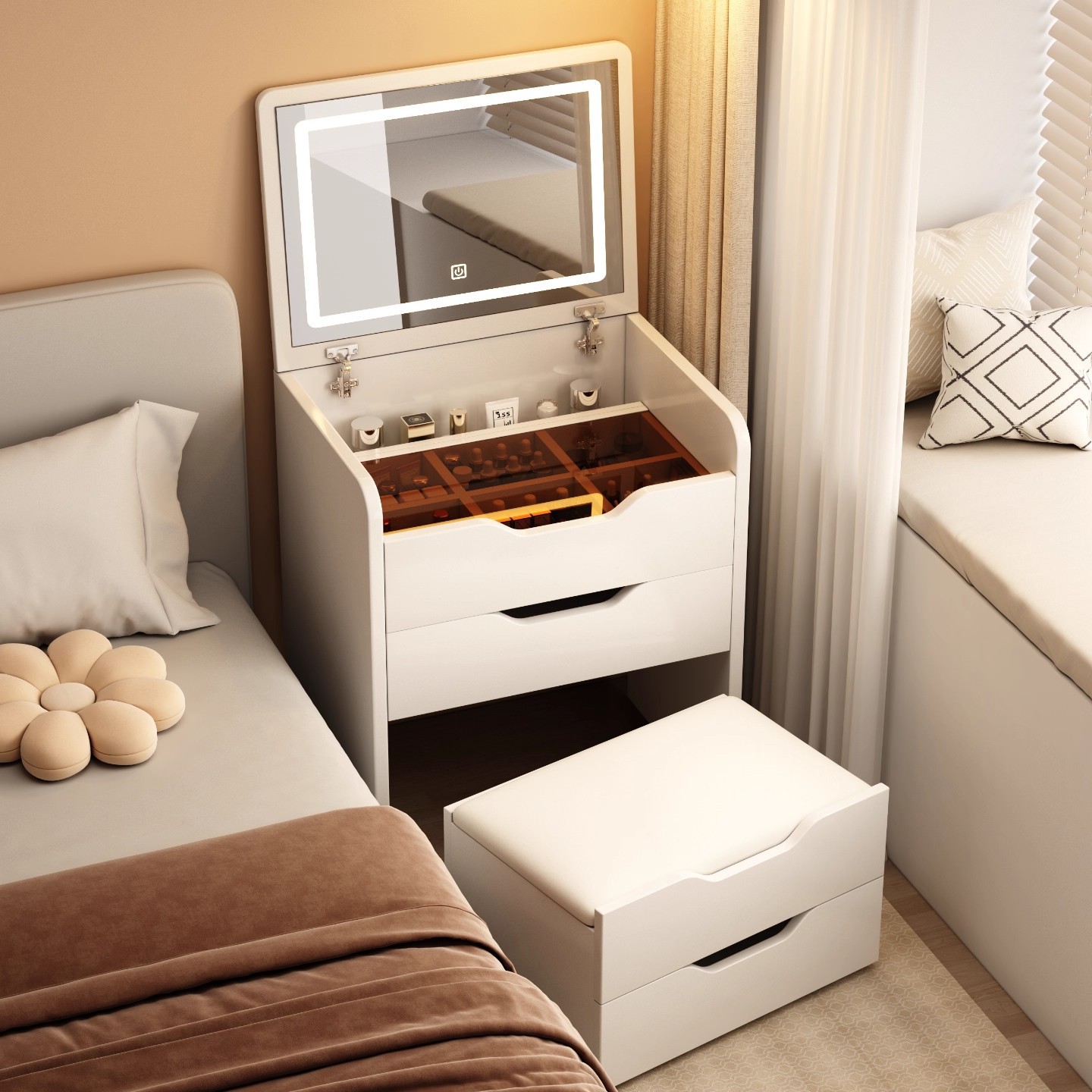 2025 nuevo núcleo de madera sólida meseta de cabecera en un tocador moderno simple dormitorio pequeño mesas de maquillaje con almacenamiento